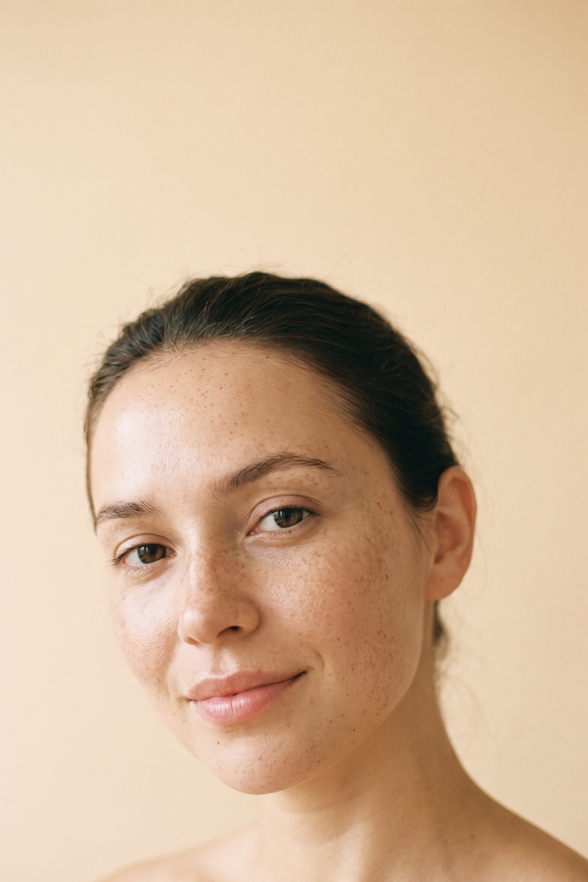 Portrait d'une femme au teint lumineux, peau nue — bannière mobile Curmana